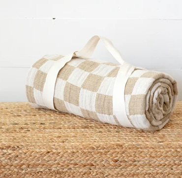 Camel Checkered Throw Blanket