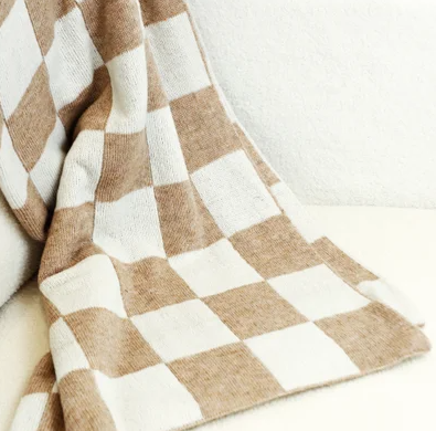 Beige Plaid Throw Blanket