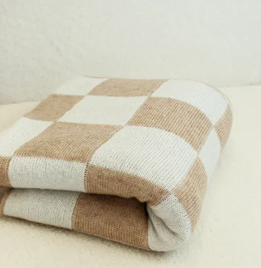 Beige Plaid Throw Blanket