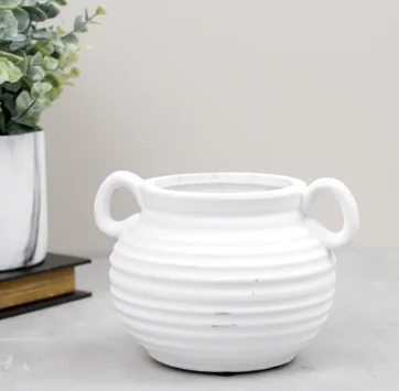 White Ribbed Pot w/ Handles