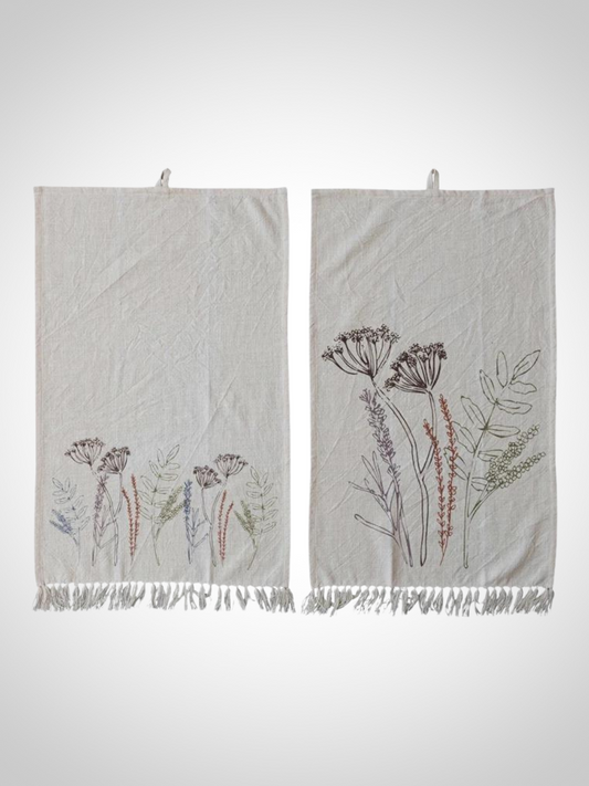 Floral Stitched Tea Towel