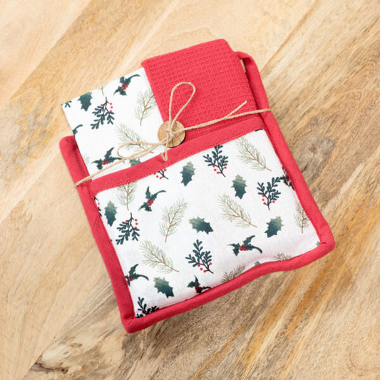 Holly Potholder + Towel Set