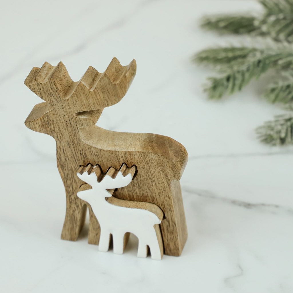 Wood Deer With Enamel Deer