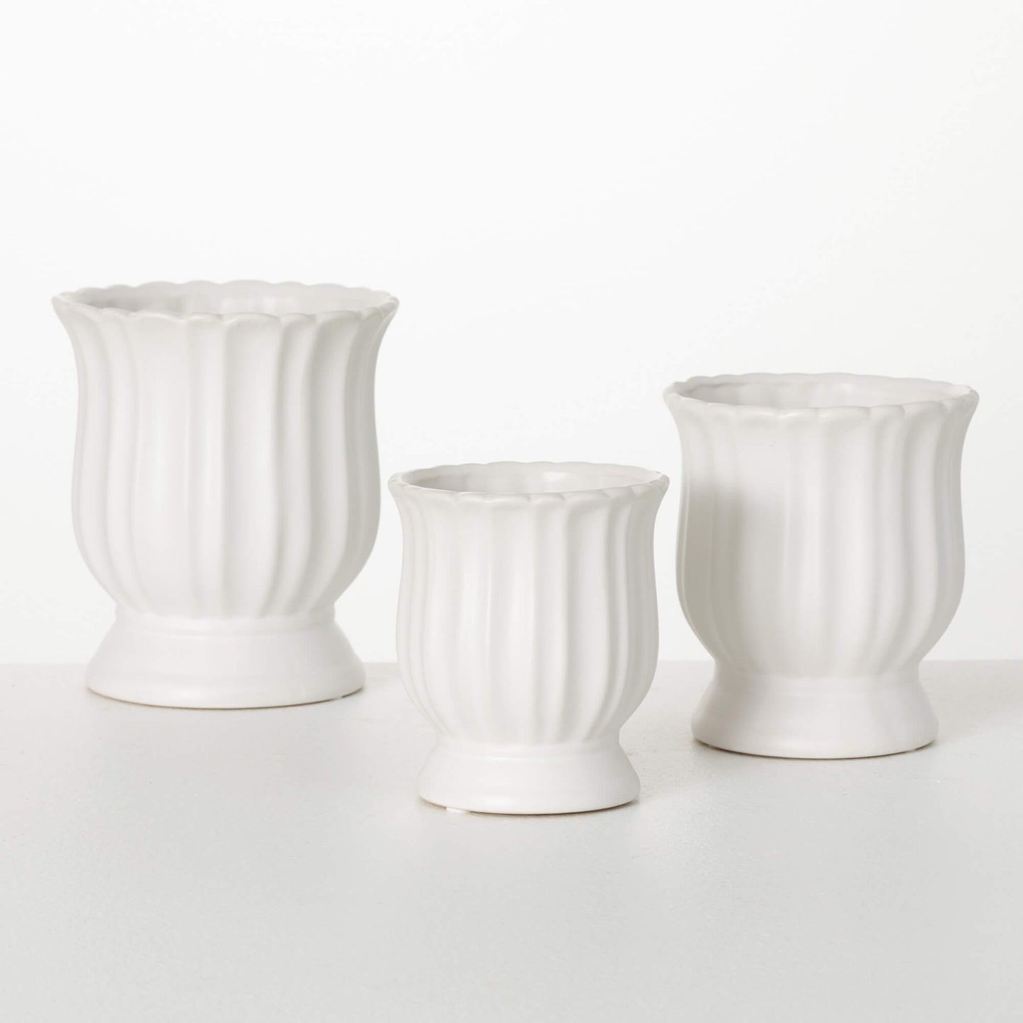 White Scalloped Planter