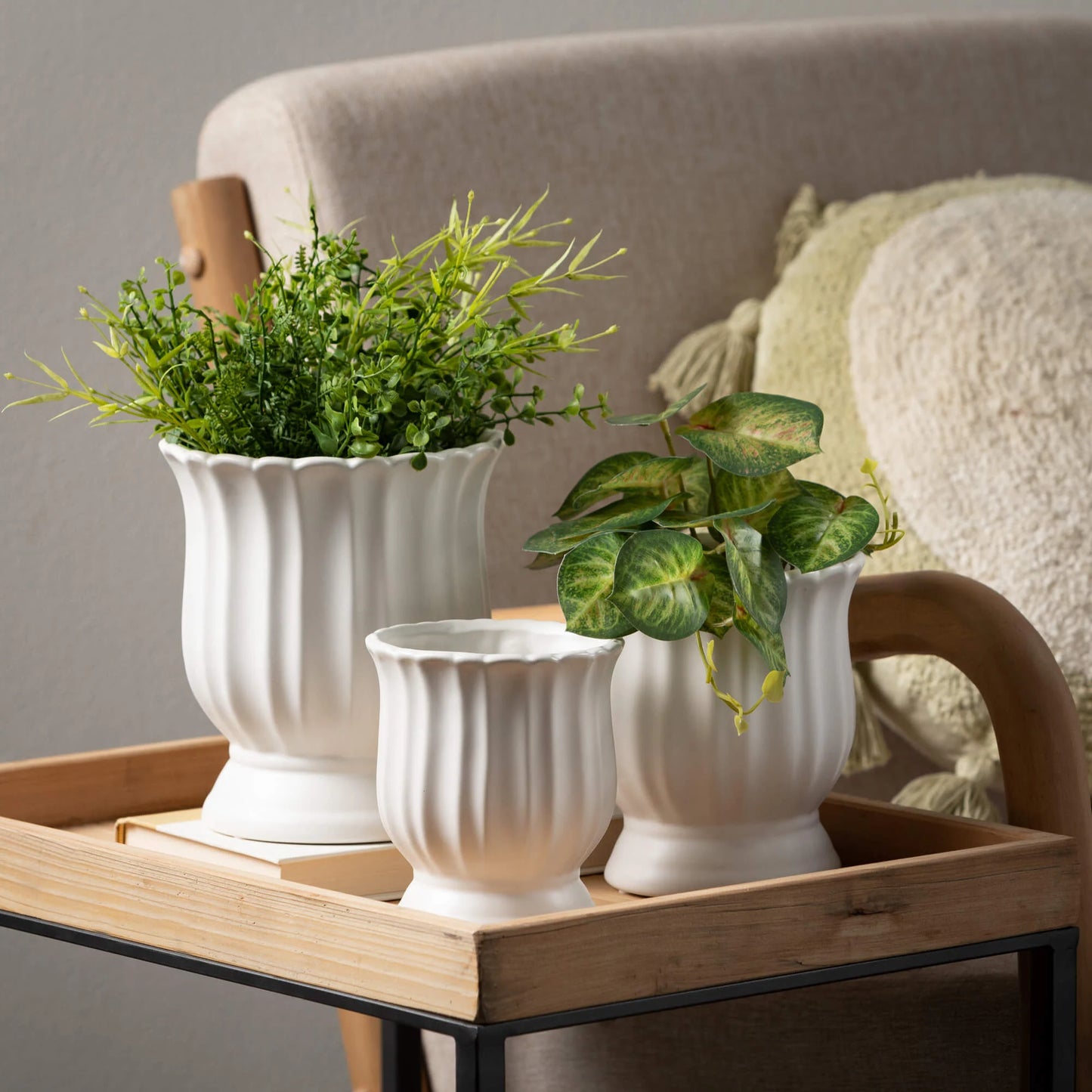 White Scalloped Planter