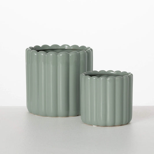 Green Wide Ribbed Planters