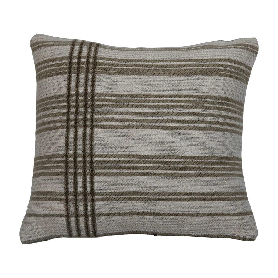 Green & Cream Striped Pillow