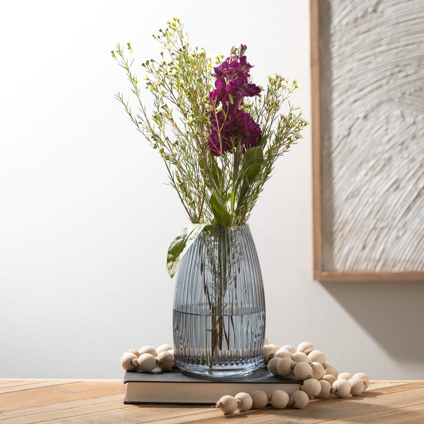 Ribbed Blue Glass Vase