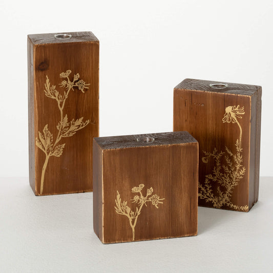 Botanical Print Wooden Vases