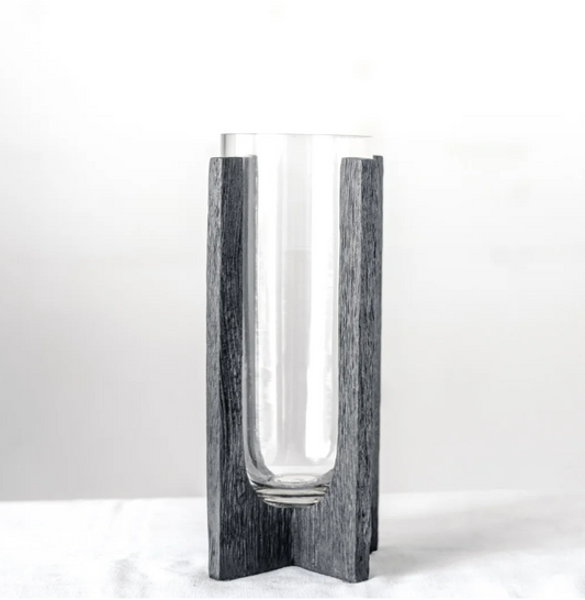 Black Wood & Glass Vase