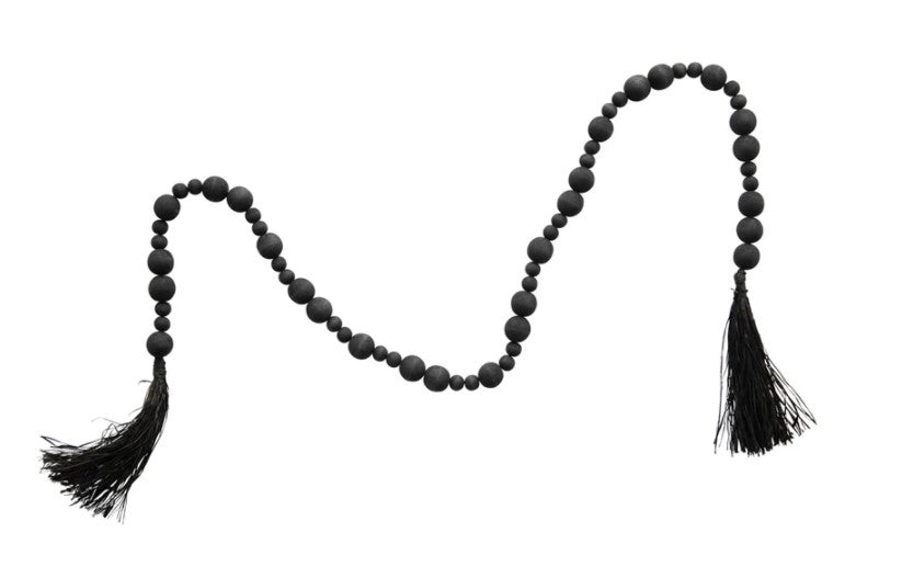 Black Raffia Wood Bead Garland