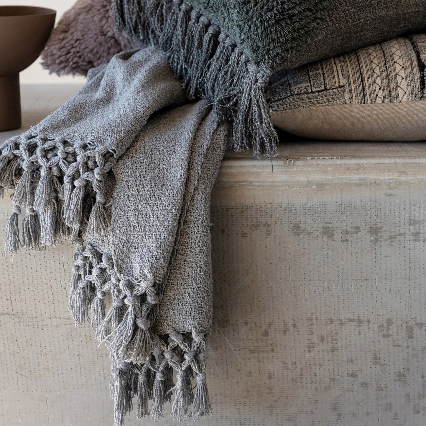 Recycled Cotton Blend Throw with Tassels