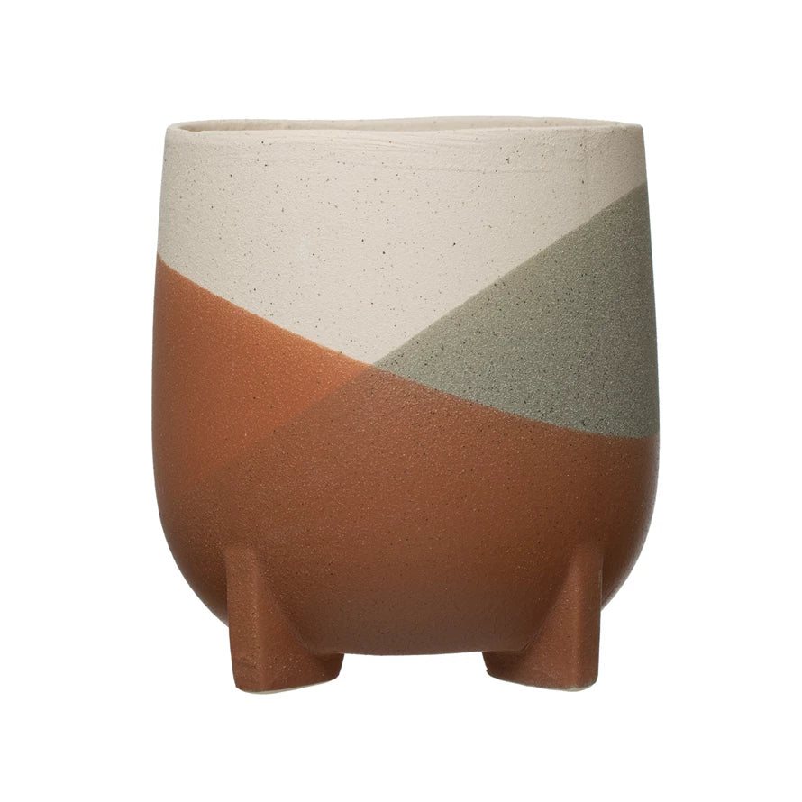 Footed Multicolor Stoneware Planter